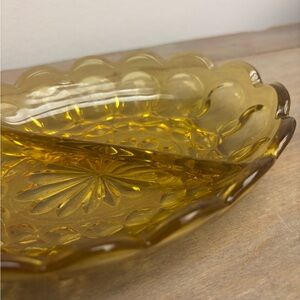 Vintage Amber Glass Relish Tray: Anchor Hocking Fairfield, Thumbprint Design